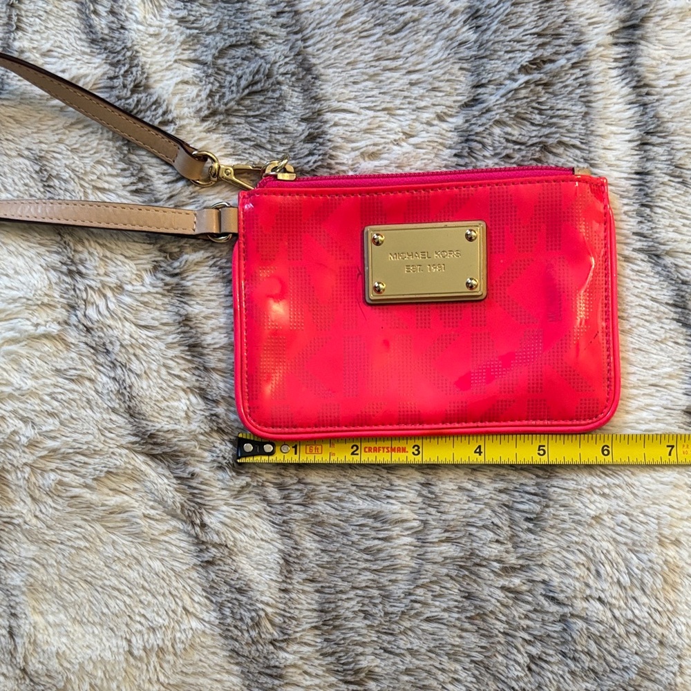 Michael Kors Neon Pink Patent Wristlet with Gold Plate
